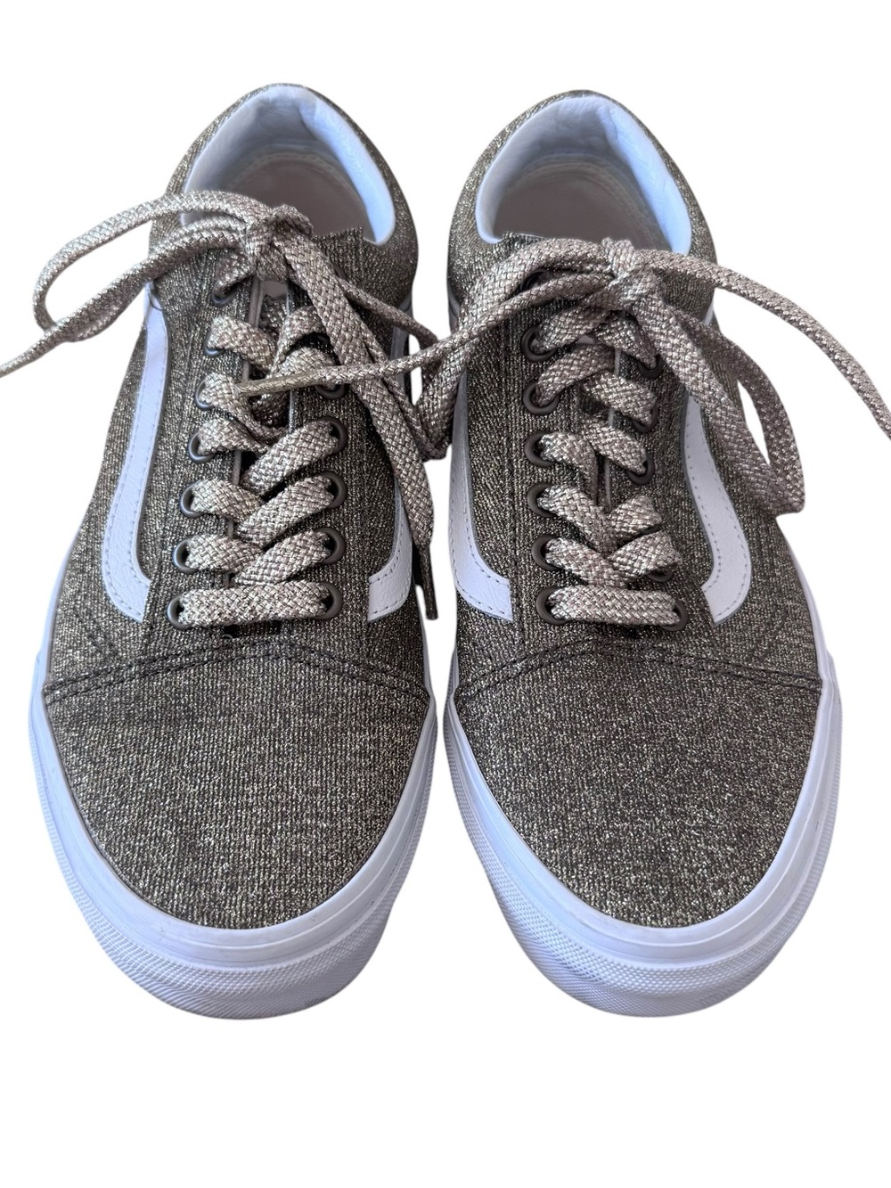 Vans Unisex Old Skool Lace-Up Sneakers in Gold Glitter Size 9 Mens 7.5 - Picture 2 of 10